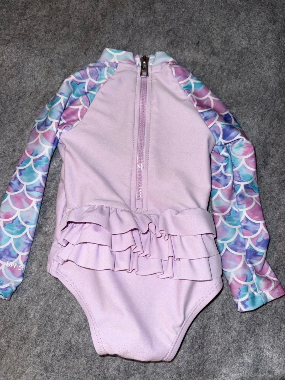 Hurley Girls' Lilac Long-Sleeve Mermaid Print Rash Guard Swimsuit